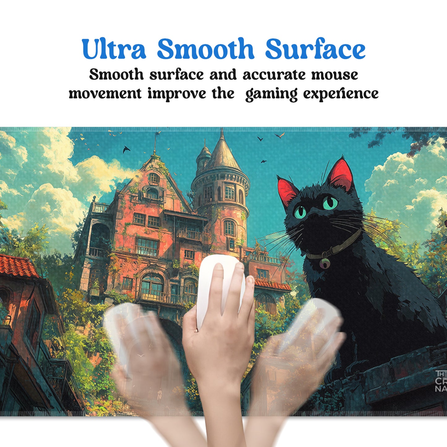 Mystical Cat and Enchanted Castle Stiched Desk Mat