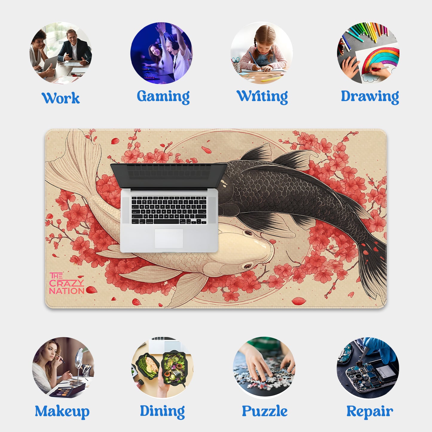 Ying Yang Fish Stitched Desk Mat