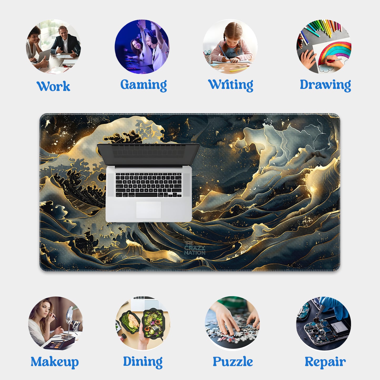 Golden Wave Stitched Desk Mat