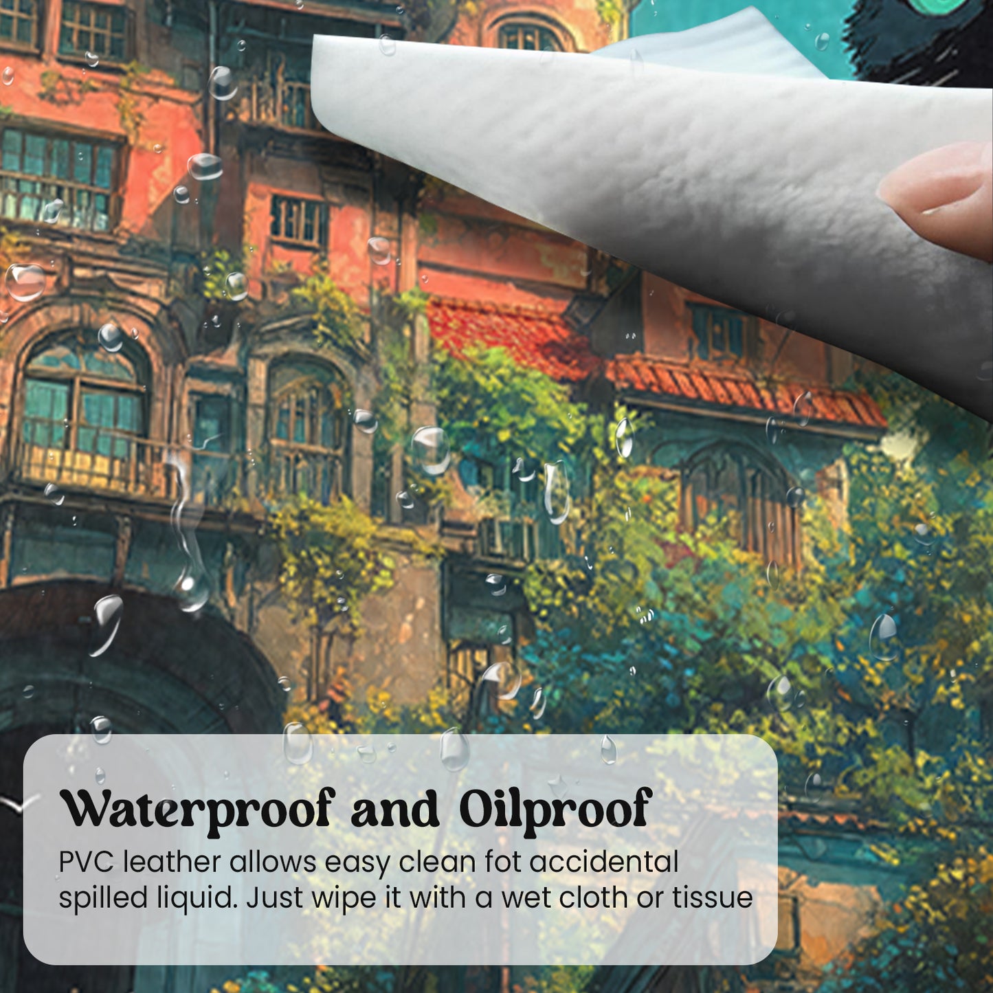 Mystical Cat and Enchanted Castle Stiched Desk Mat