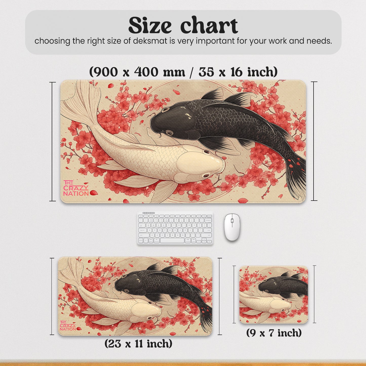 Ying Yang Fish Stitched Desk Mat