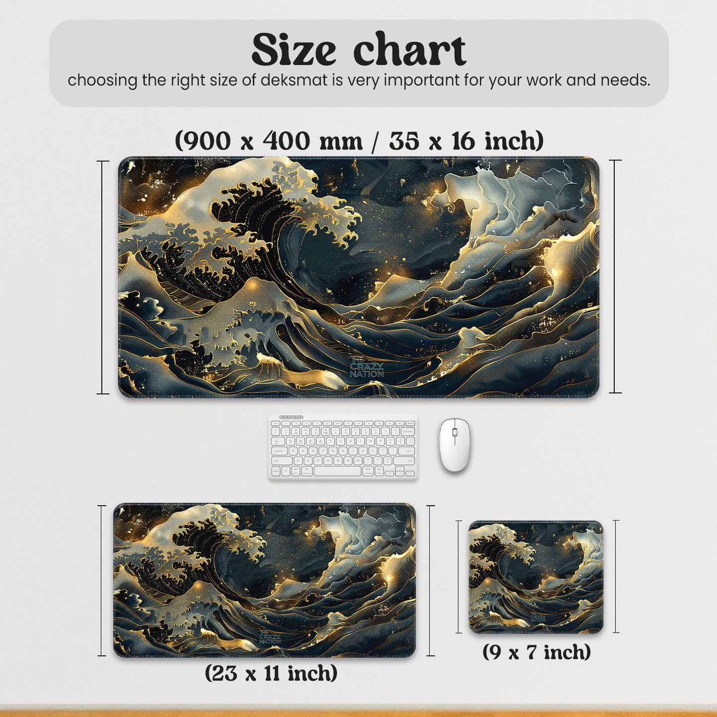 Golden Wave Stitched Desk Mat