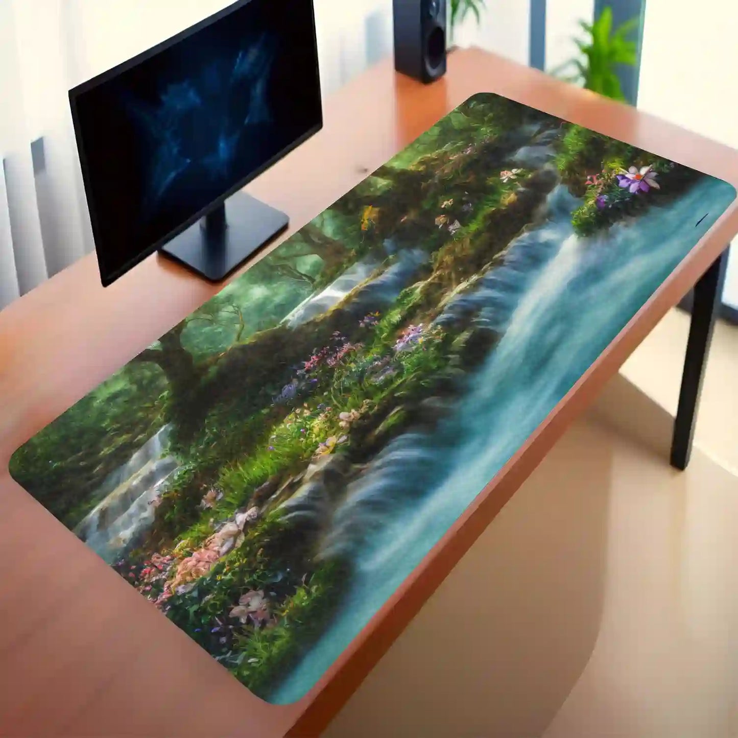 Enchanted Forest Waterfalls Desk Mat