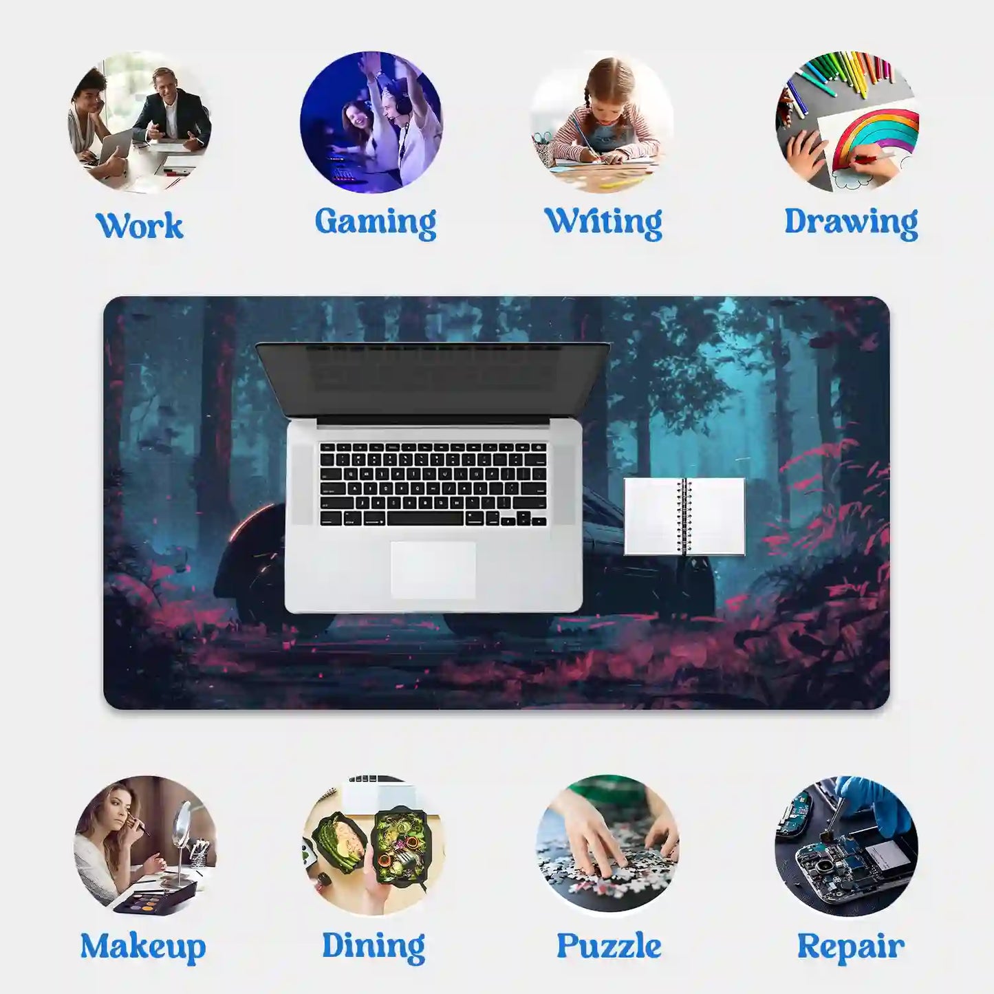 Futuristic Car in Enchanted Forest Desk Mat