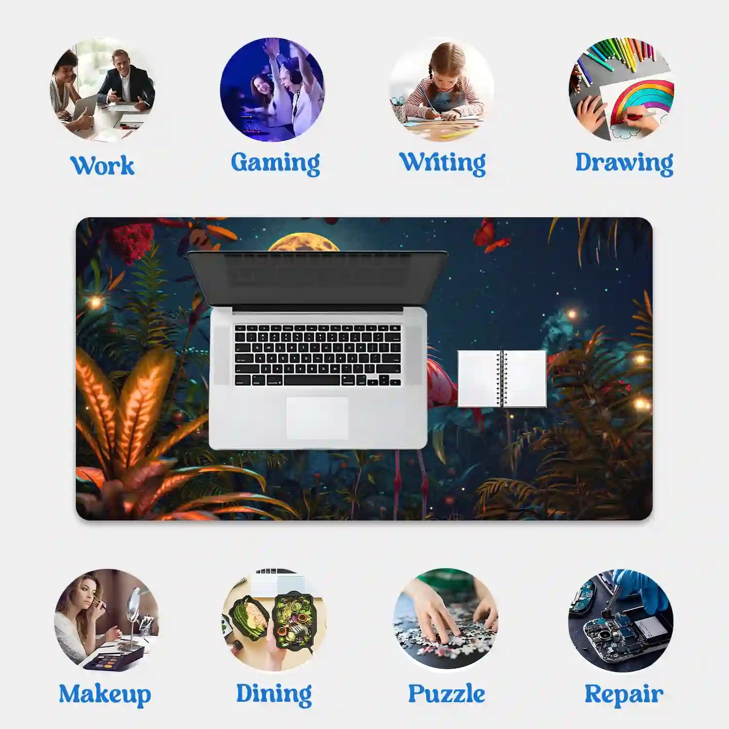 Moonlit Flamingo in Enchanted Jungle Desk Mat