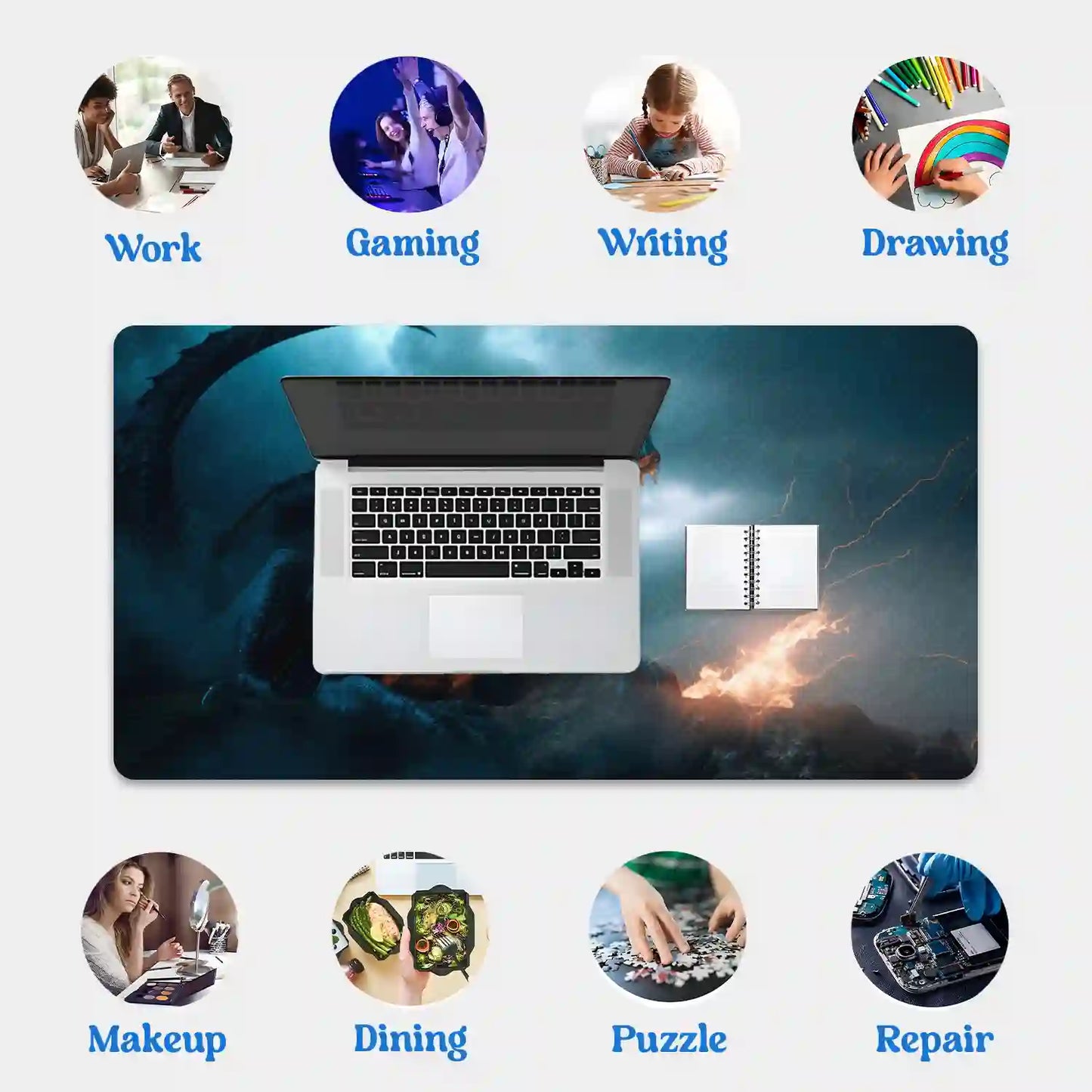 Fierce Dragon in Stormy Night Desk Mat