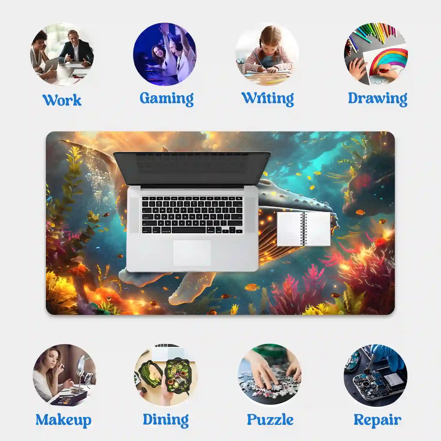 Enchanted Whale in Vibrant Reef Desk Mat