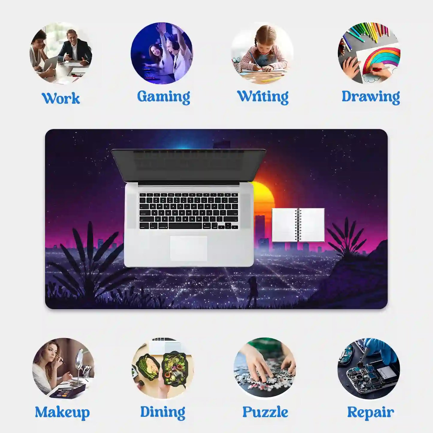 Neon Cityscape at Dusk Desk Mat