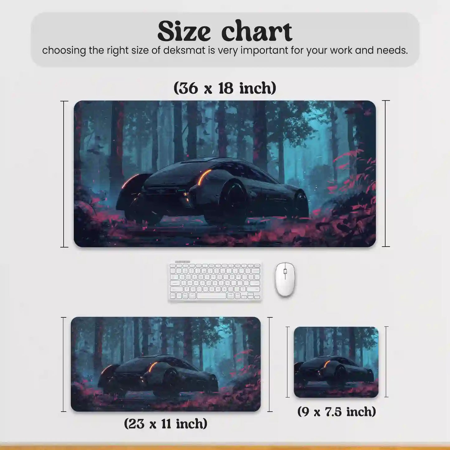 Futuristic Car in Enchanted Forest Desk Mat