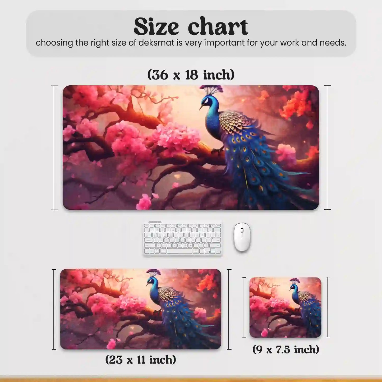 Majestic Peacock Amidst Blossoms Desk Mat