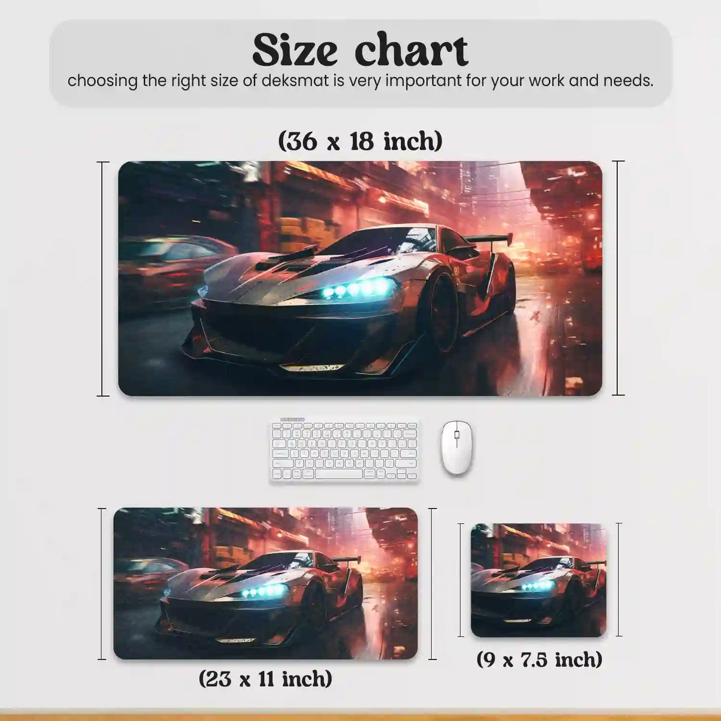 Futuristic Sports Car in Neon City Desk Mat