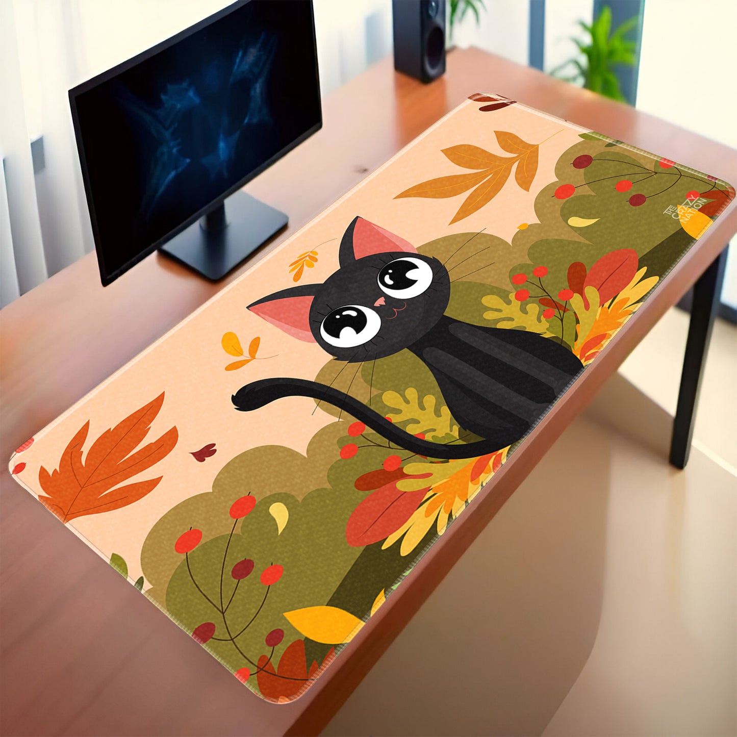 Autumn Cat Delight Stiched Desk Mat