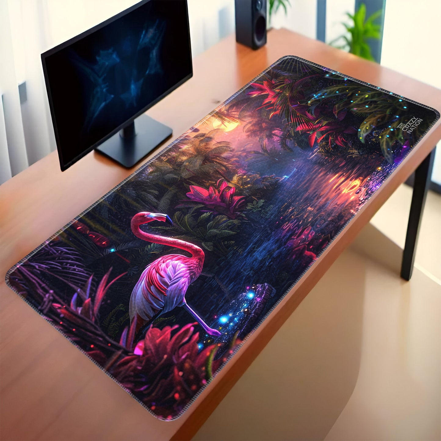Enchanted Flamingo Oasis Stiched Desk Mat