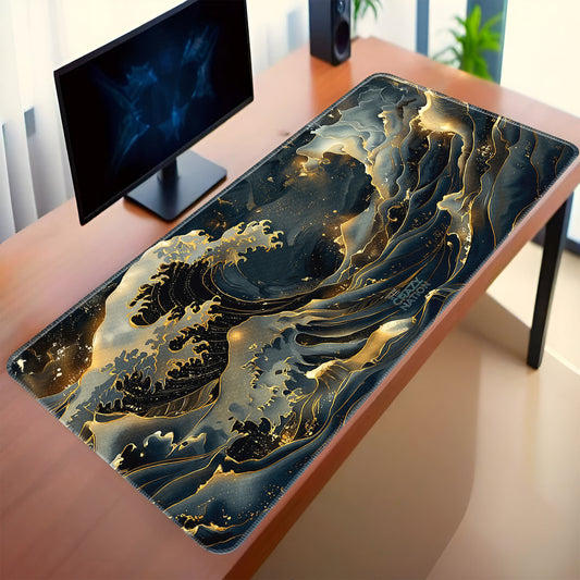 Golden Wave Stitched Desk Mat