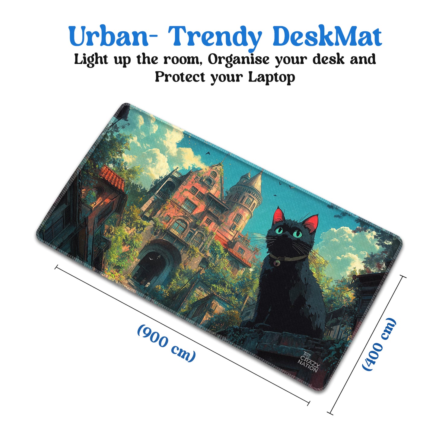 Mystical Cat and Enchanted Castle Stiched Desk Mat