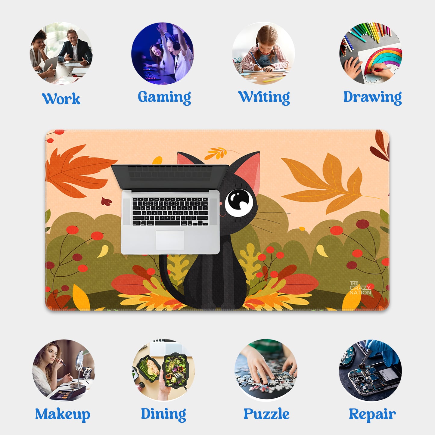 Autumn Cat Delight Stiched Desk Mat