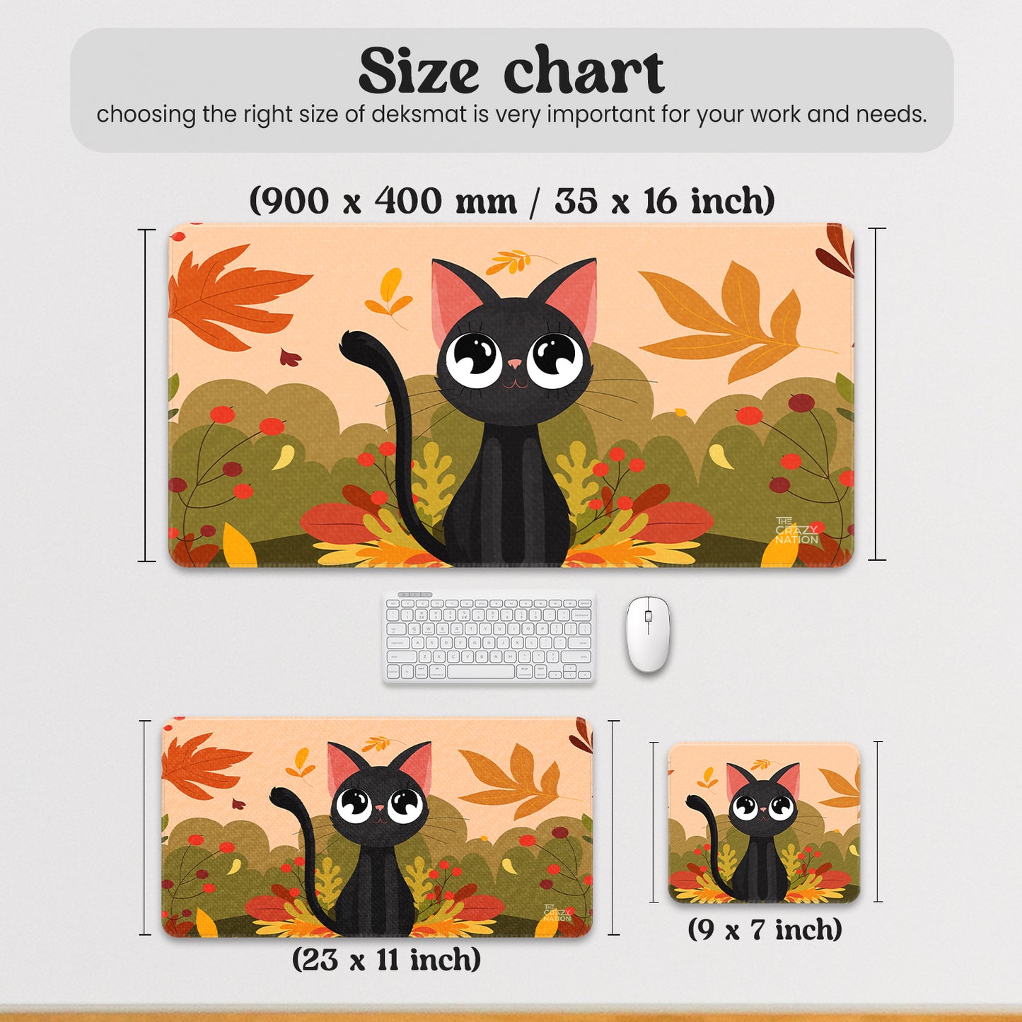 Autumn Cat Delight Stiched Desk Mat