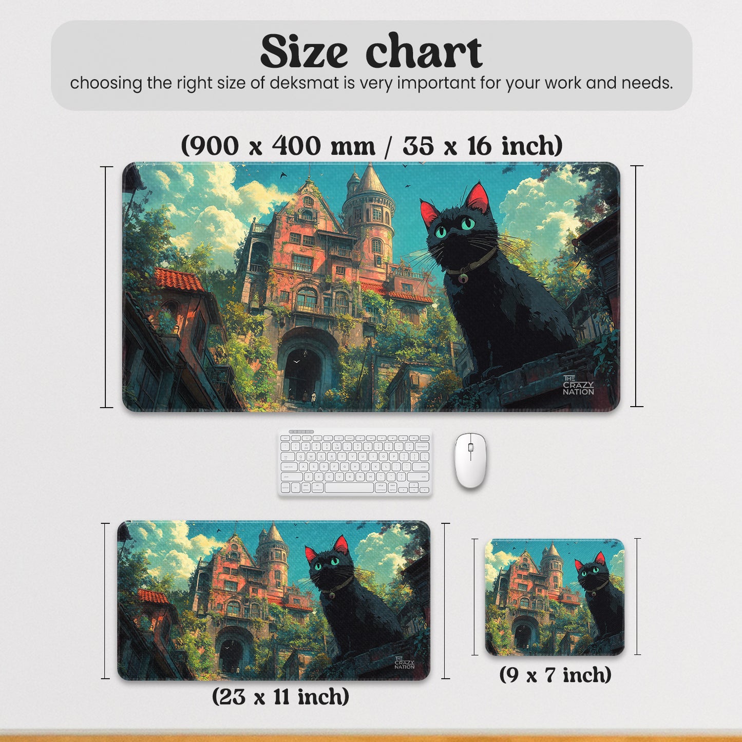 Mystical Cat and Enchanted Castle Stiched Desk Mat