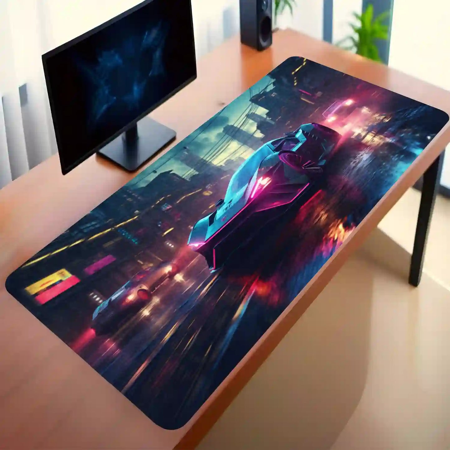 Neon Night Racer Desk Mat