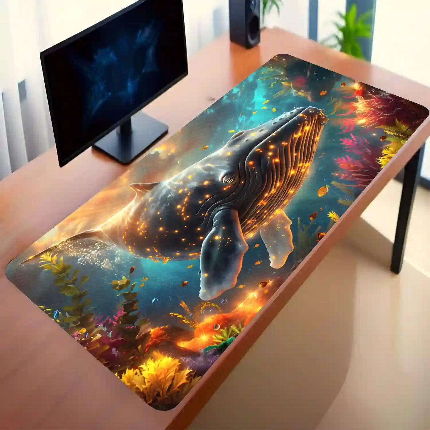 Enchanted Whale in Vibrant Reef Desk Mat