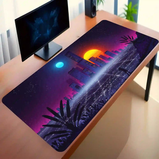Neon Cityscape at Dusk Desk Mat