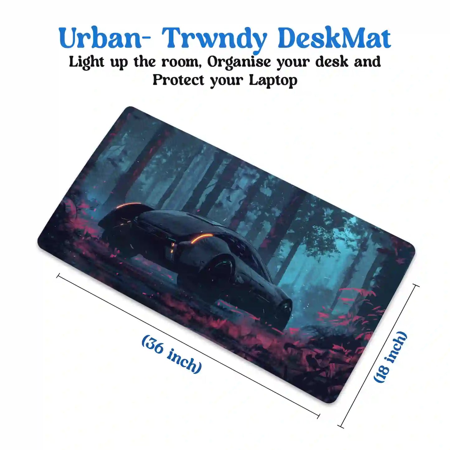 Futuristic Car in Enchanted Forest Desk Mat