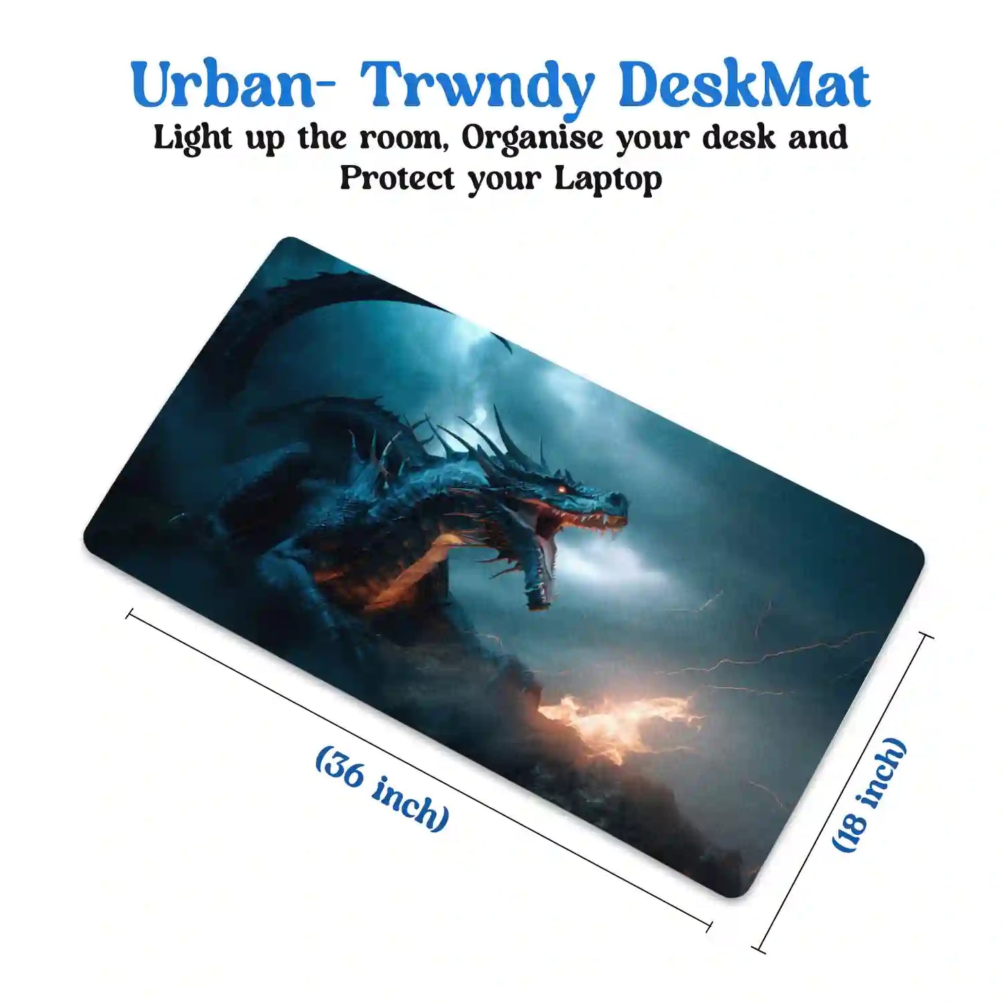 Fierce Dragon in Stormy Night Desk Mat