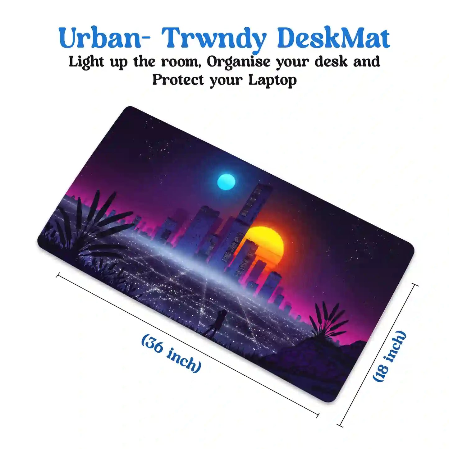 Neon Cityscape at Dusk Desk Mat