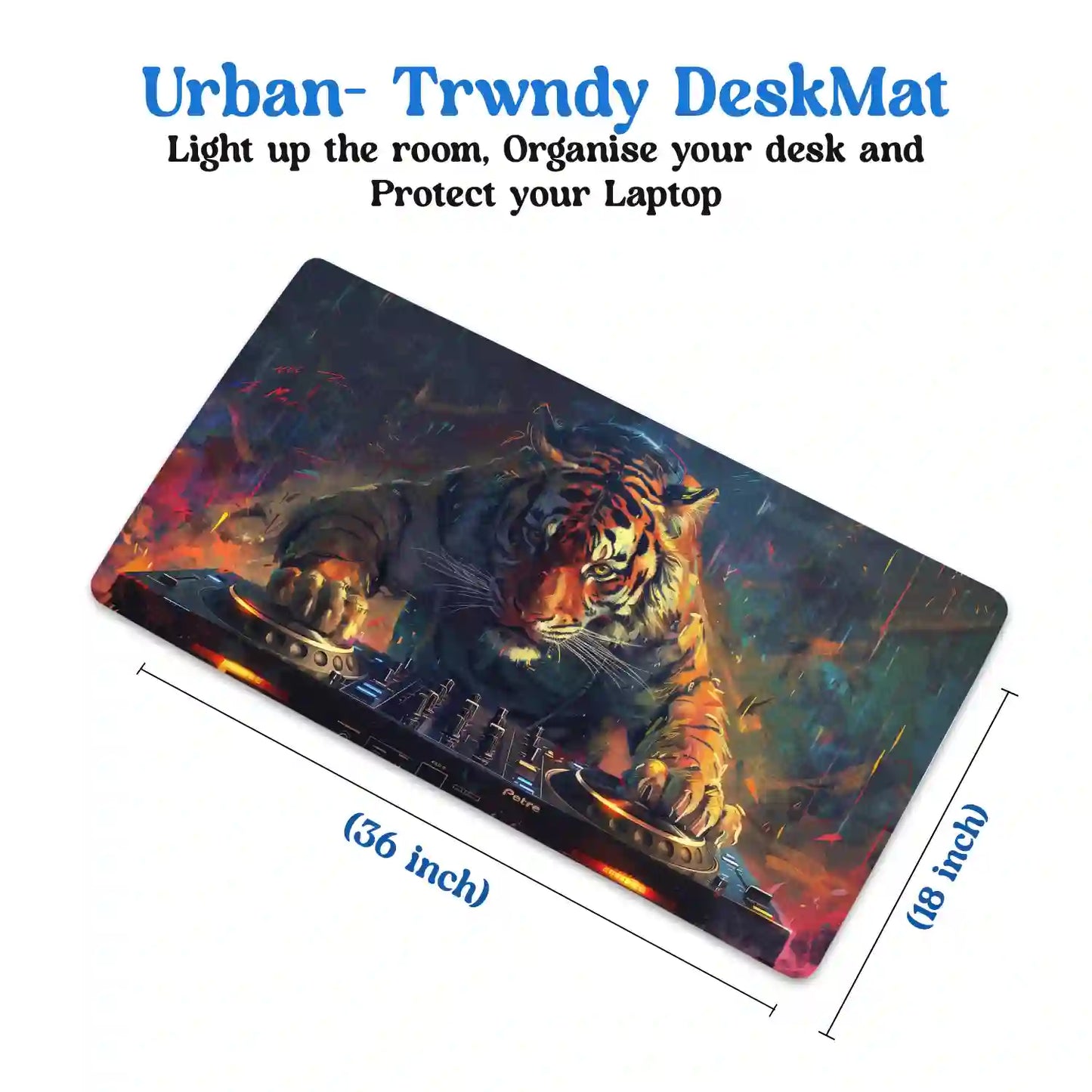 Tiger DJ in Action Desk Mat