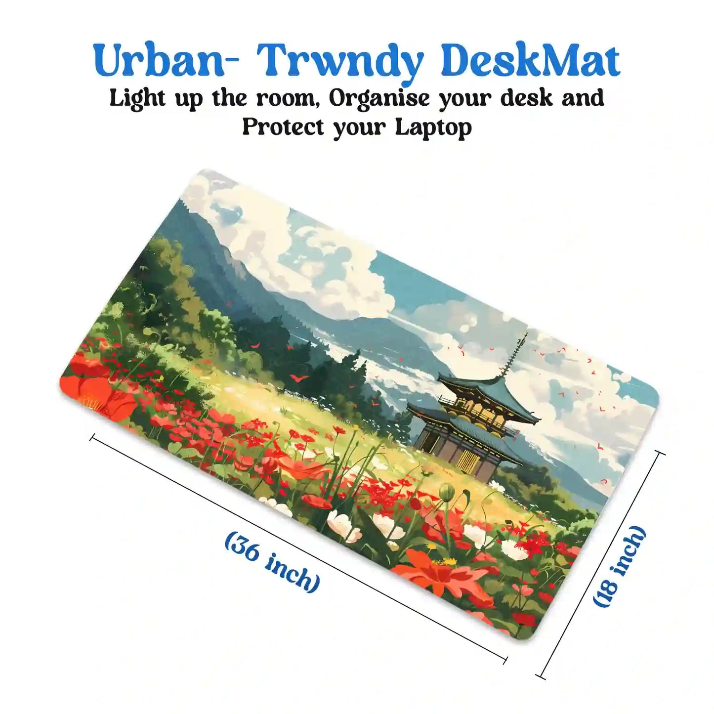 Tranquil Pagoda in Blooming Meadow Desk Mat