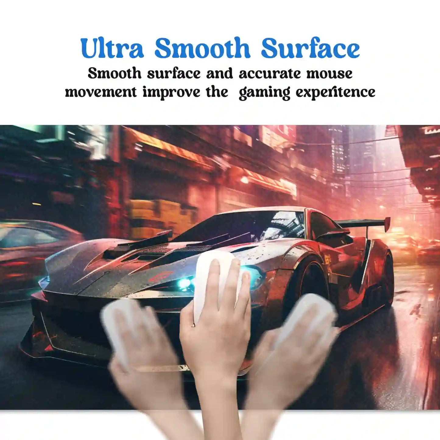 Futuristic Sports Car in Neon City Desk Mat