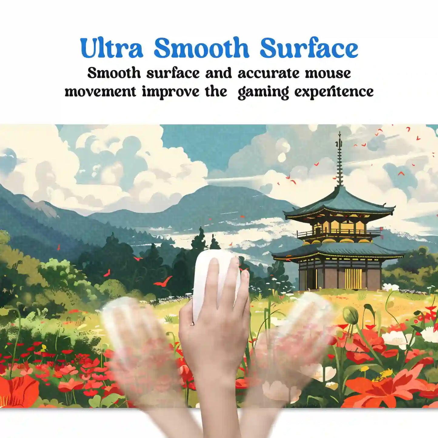 Tranquil Pagoda in Blooming Meadow Desk Mat