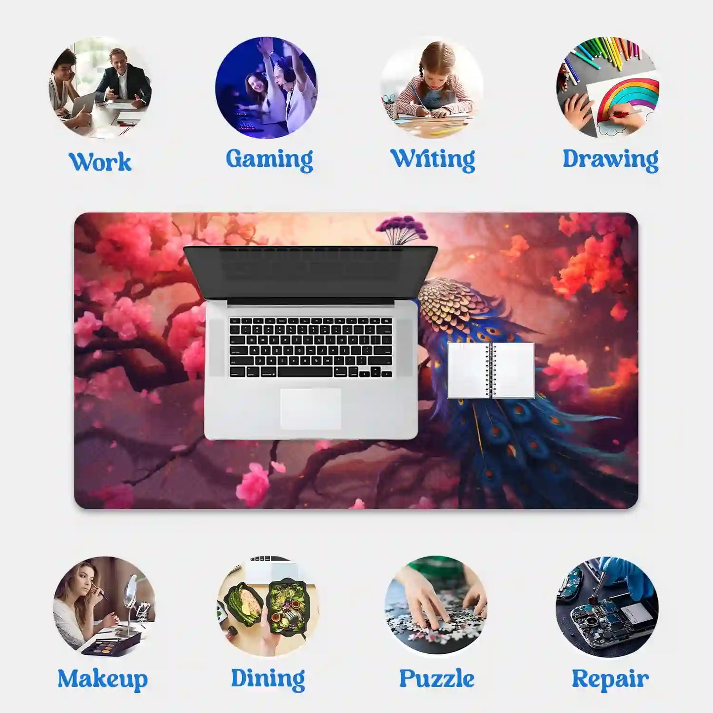 Majestic Peacock Amidst Blossoms Desk Mat