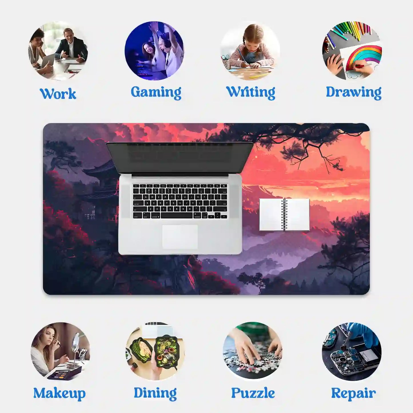 Tranquil Mountain Temple at Sunset Desk Mat