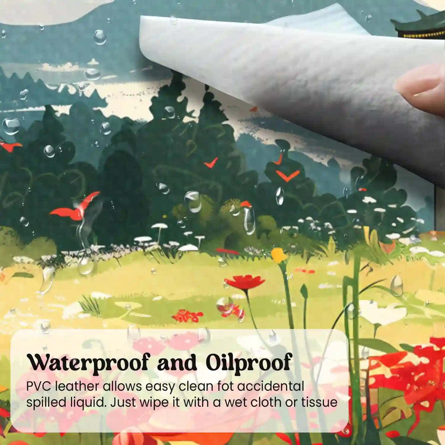 Tranquil Pagoda in Blooming Meadow Desk Mat