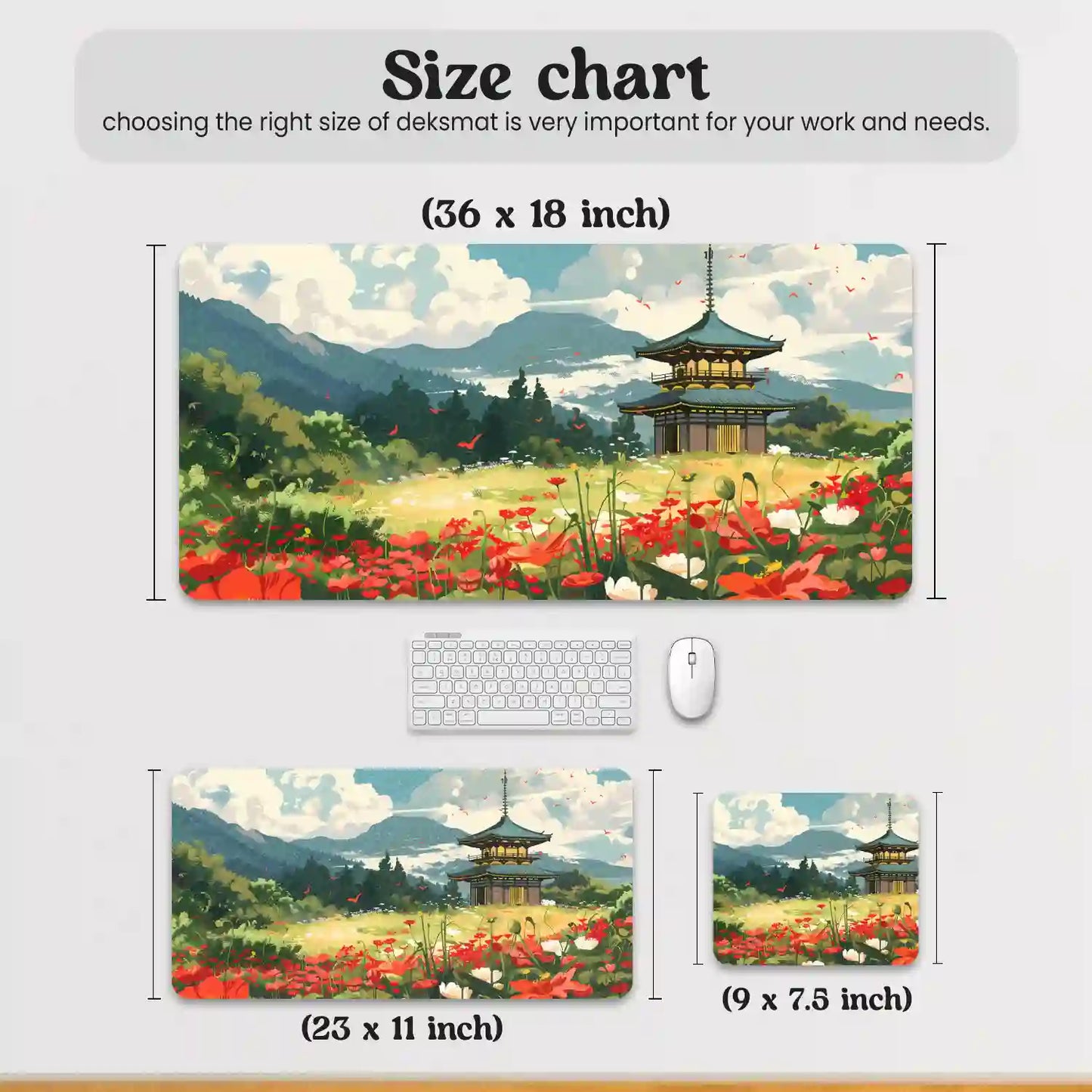 Tranquil Pagoda in Blooming Meadow Desk Mat